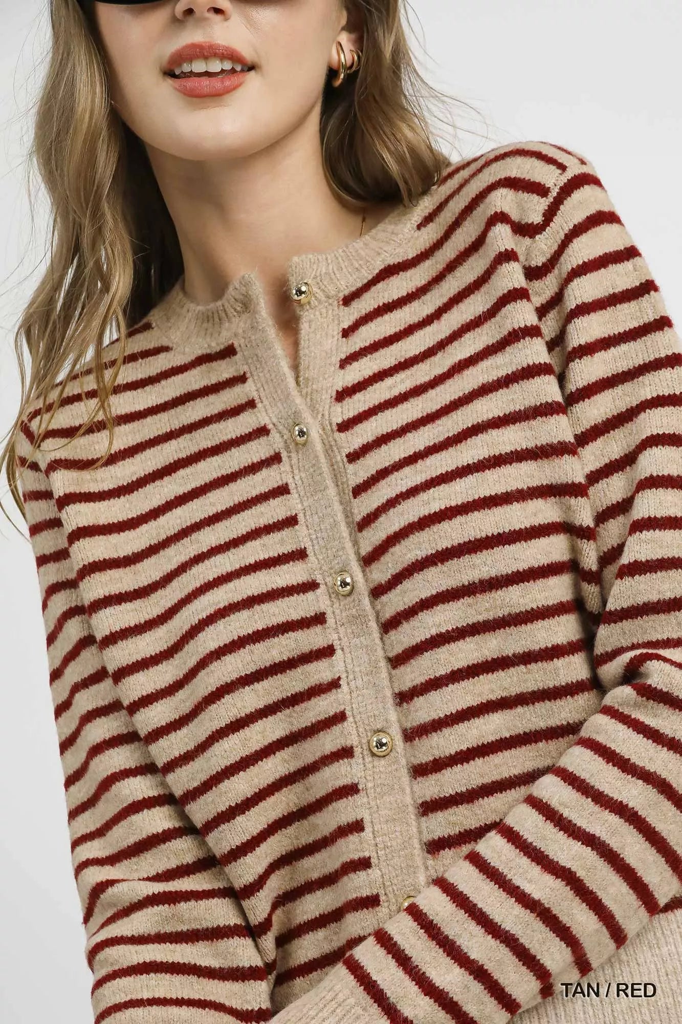 Umgee Striped Button-Up Knit Cardigan