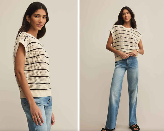 Z supply INES STRIPED CROCHET SWEATER TOP