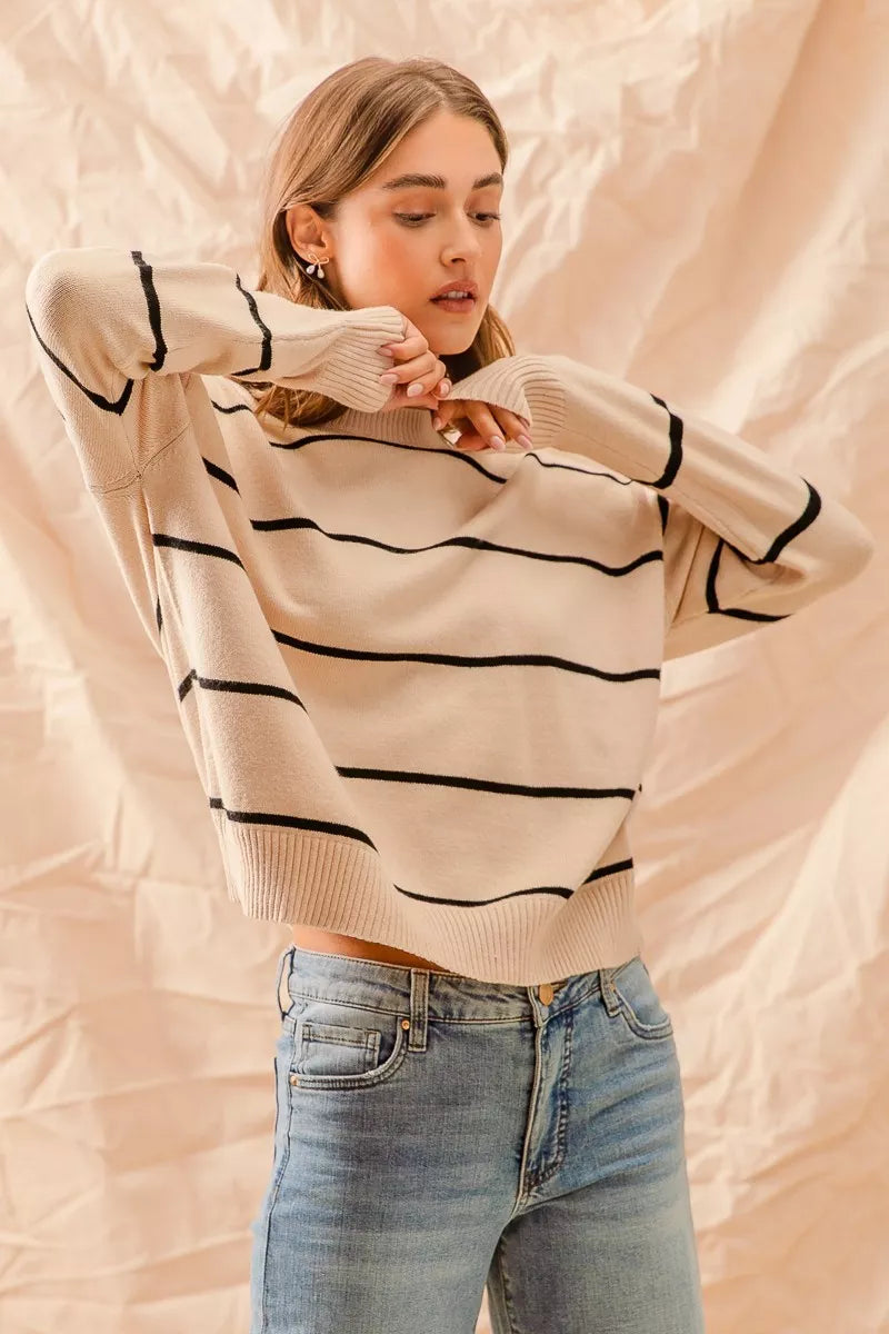 SO ME Stripe Crew Neck Basic Essential Sweater