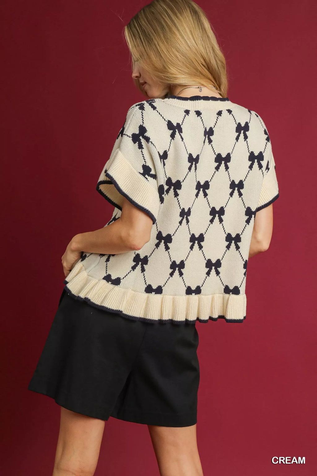 Umgee Bow Knit Ruffle Sleeve Sweater