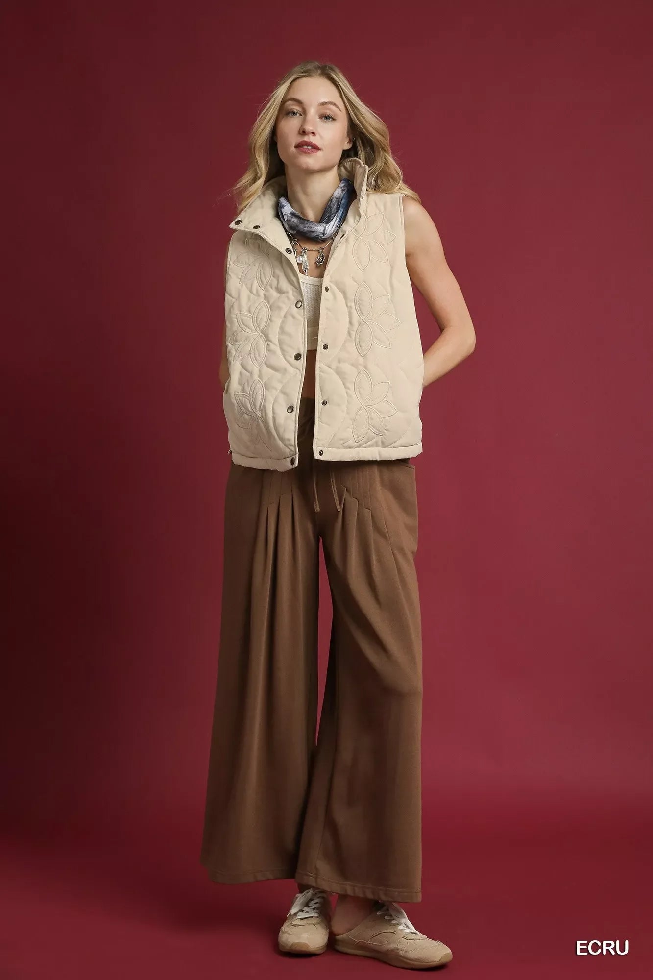 Umgee Quilted Embroidered Vest