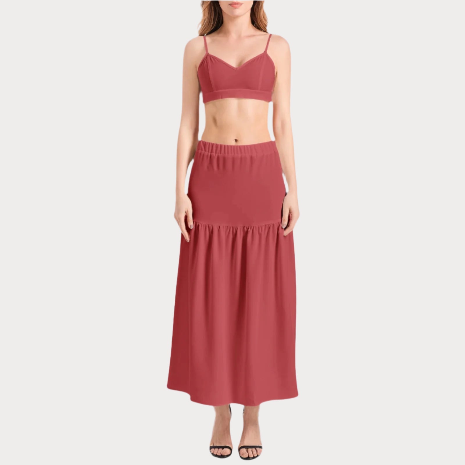 Brooklyn Republic™ Cranberry Rouge Bralette Top and High Slit Thigh Skirt