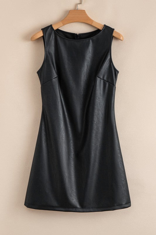 Vegan Leather Sleeveless Mini Dress