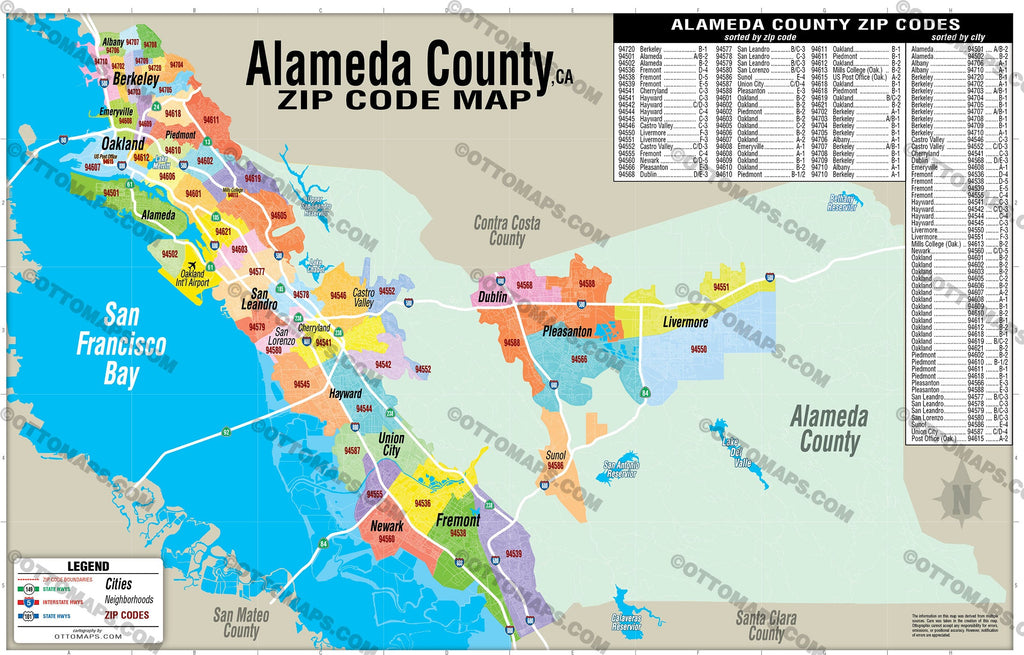Alameda County Zip Code Map - POSTER PRINTS
