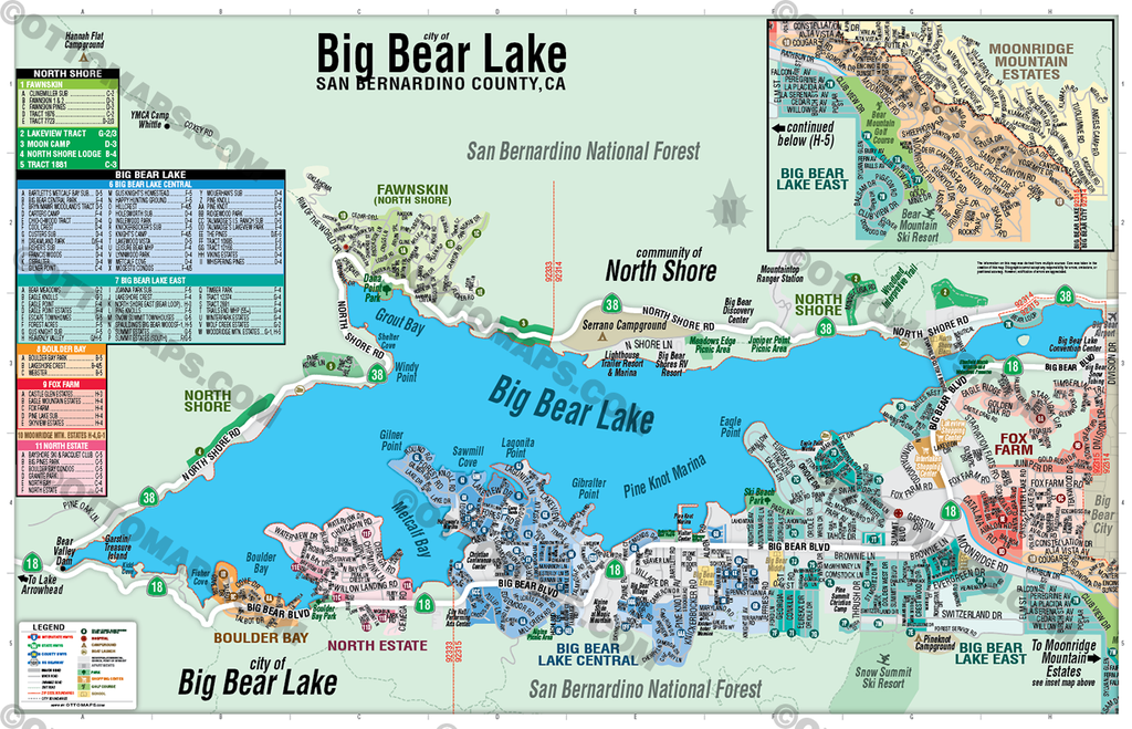 Big Bear Lake Map, San Bernardino County, CA - POSTER PRINTS