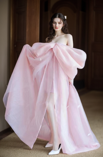 Blush Pink Sheer Bow-Tie Robe Dress – Romantic Elegance