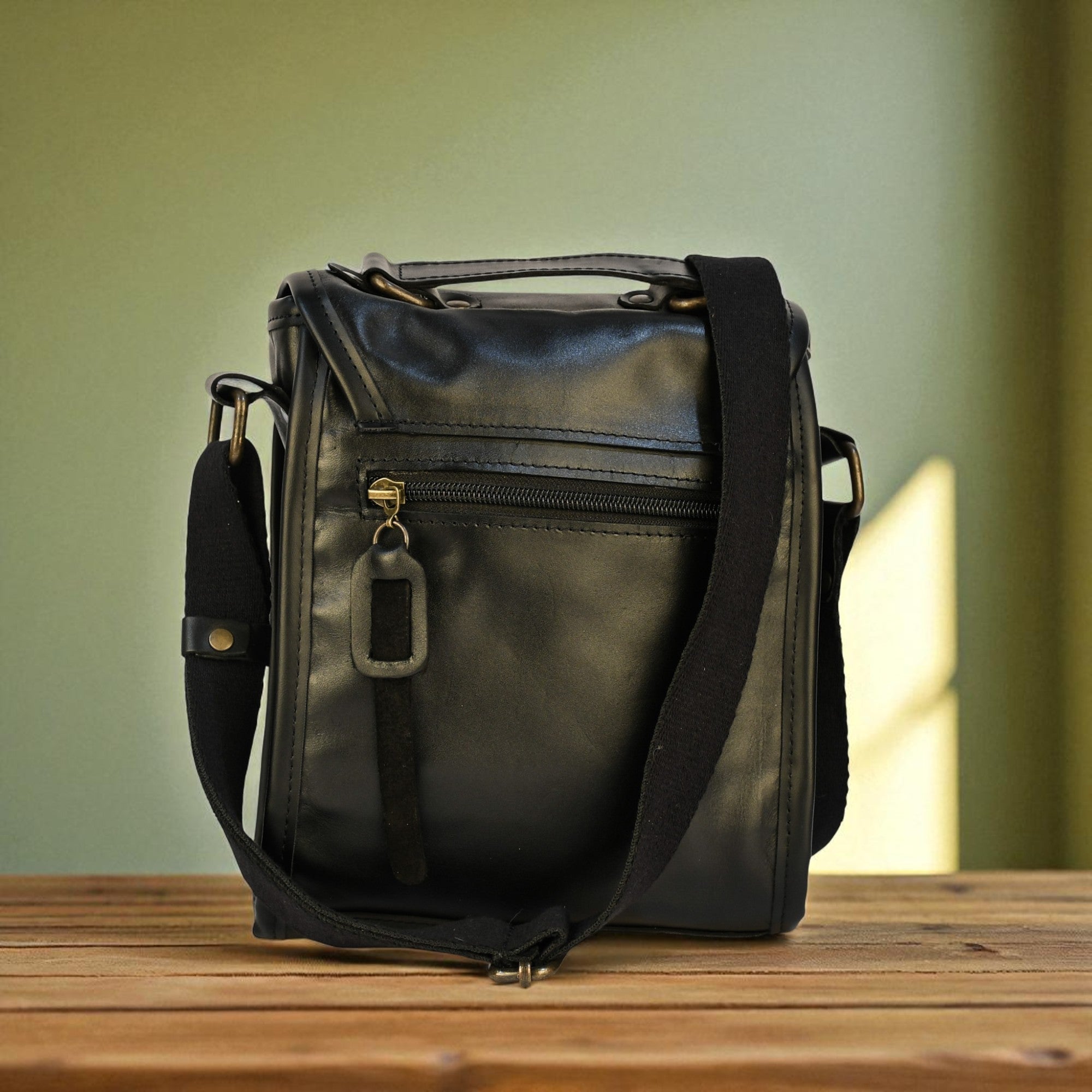 Bovine Leather Small Satchel Bag - Black