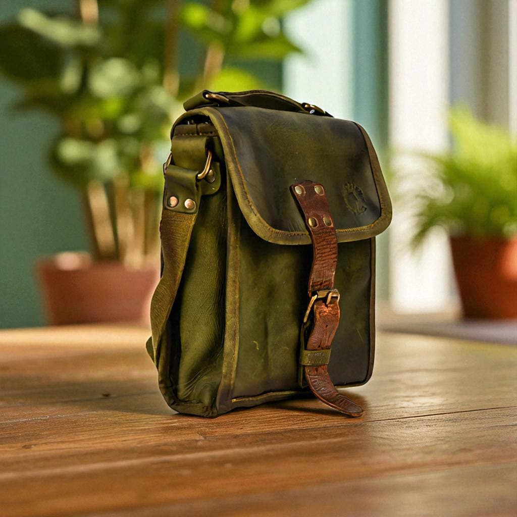 Bovine Leather Small Satchel Bag - Olive