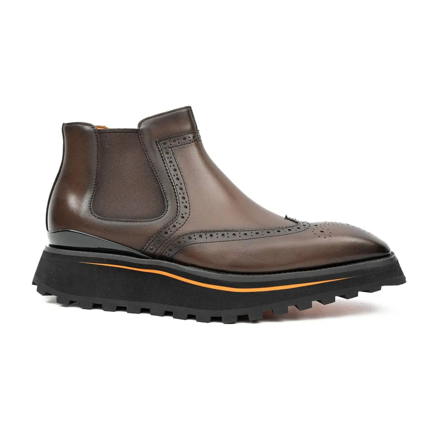 Brogue Thick-Soled Chelsea Boot 2891 Coffee