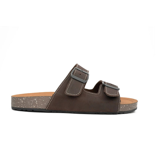 Brown Double - Strap Buckle Slide Sandals
