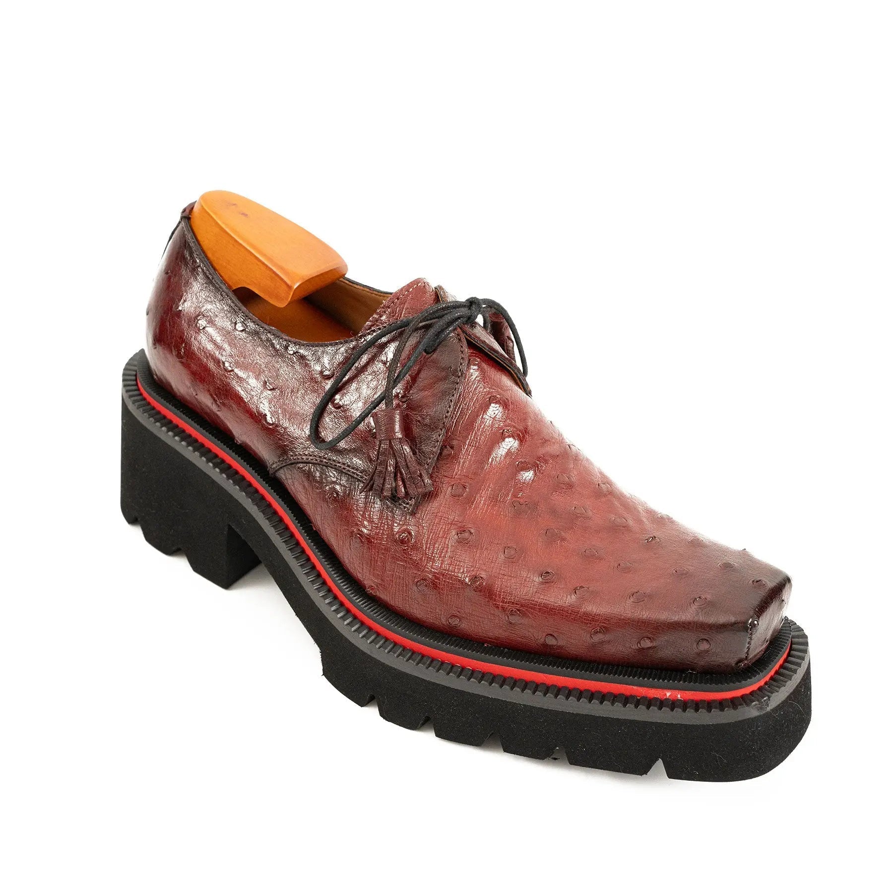 Burgundy Ostrich Derby Shoes with Tasse