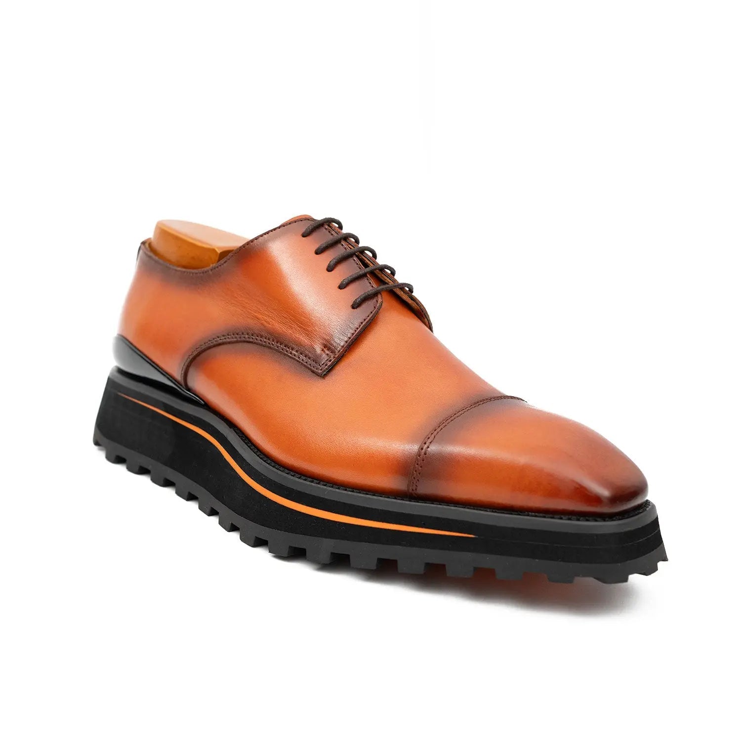 Calf leather dress three quarters derby shoes Brown