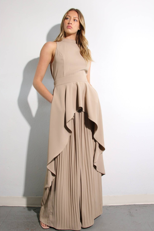Escape to Milan Taupe Pleated Pants Set - Lolomo!