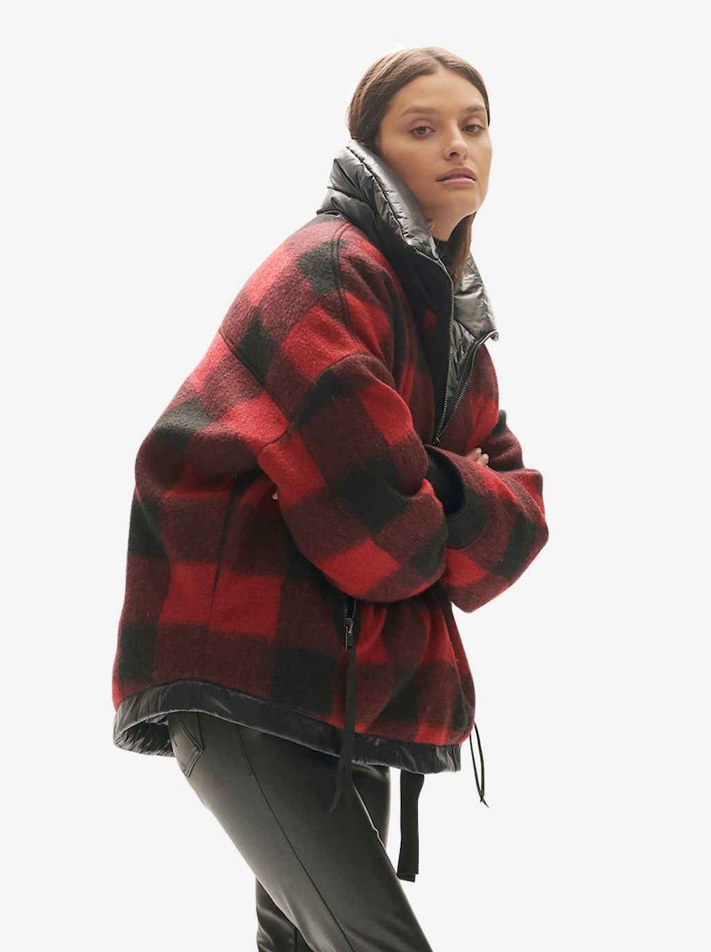 Reversible Wool Half Zip Puffer - Black Plaid