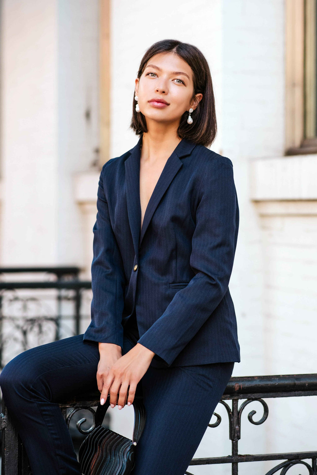 Navy Peak-Lapels Single-Breasted Blazer – Women’s Tailored Jacket