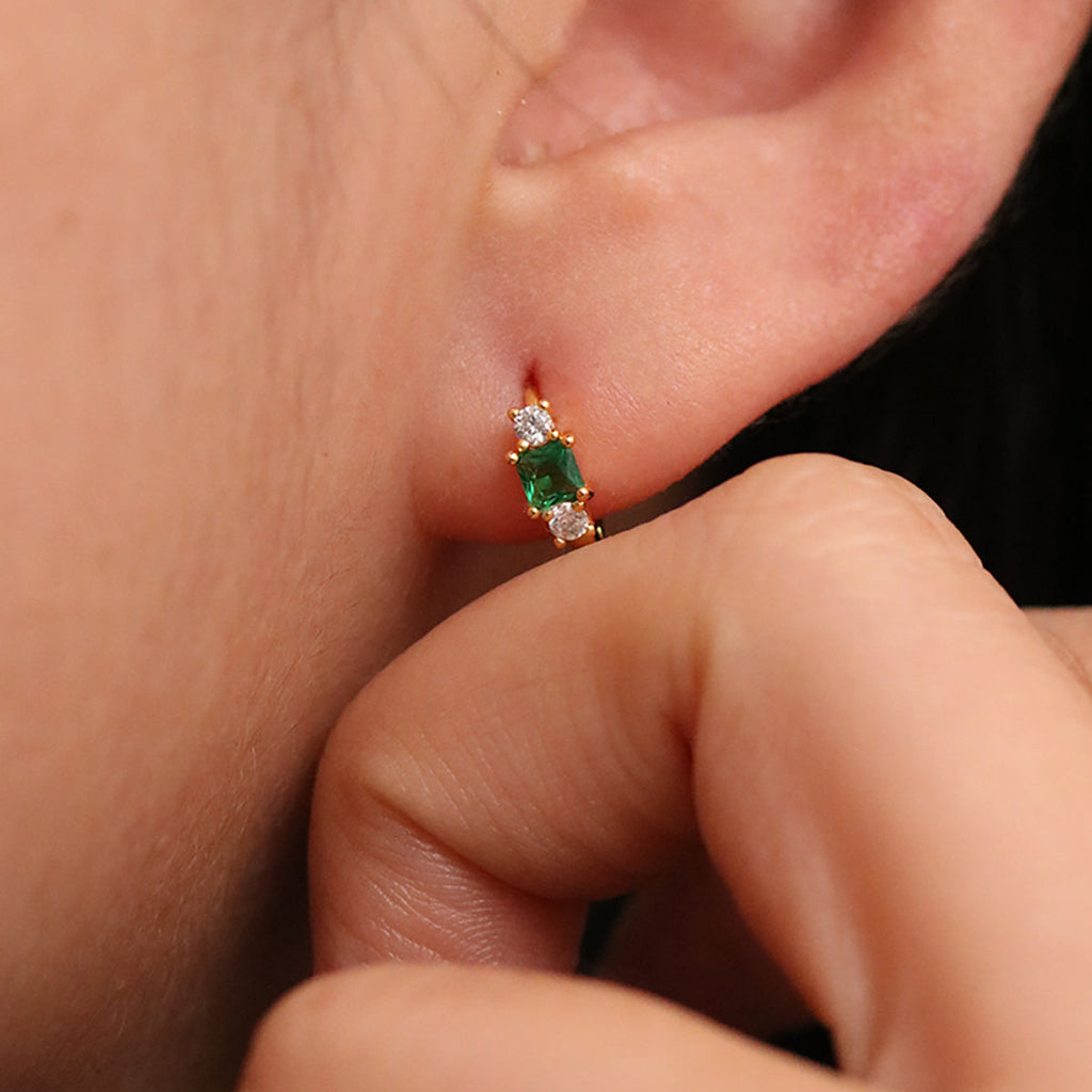 Green Onyx Huggie Earrings-1