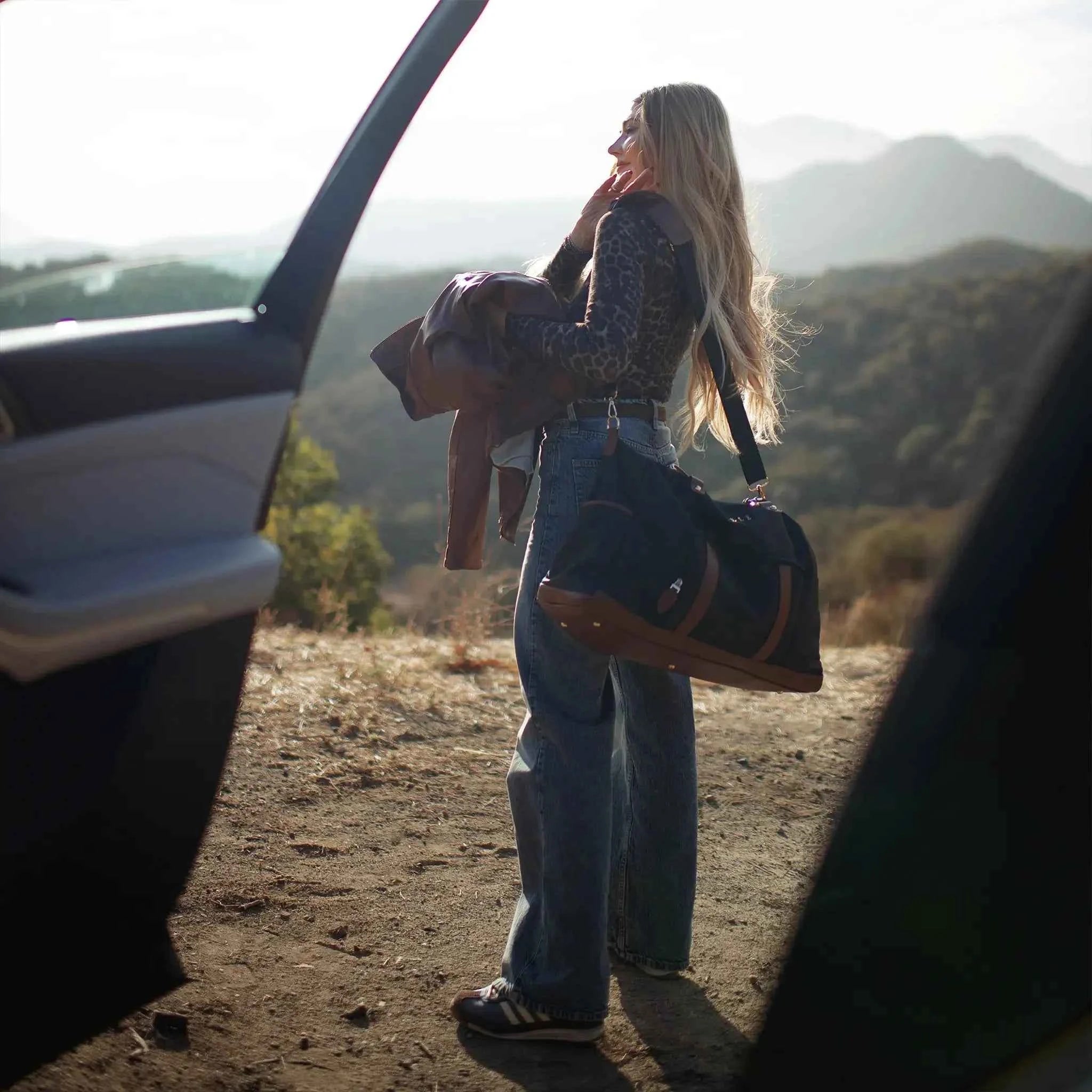 Luxe Journey 30L Twill and Vegan Leather Weekender Duffel Bag