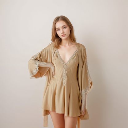 Lace Hem Silky Bridal Lingerie Set - 5 Colors, Sizes S to 5XL