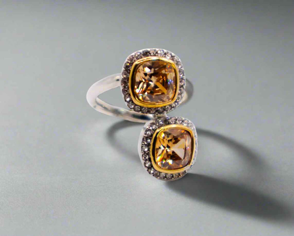 Radiant Gemstone Duo Ring – Elegant Two Stone Gemstone
