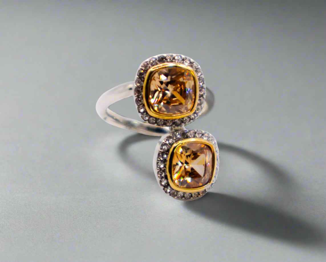 Bague Duo Pierres Précieuses Radieuses – Élégante Bague à Deux Pierres Précieuses 