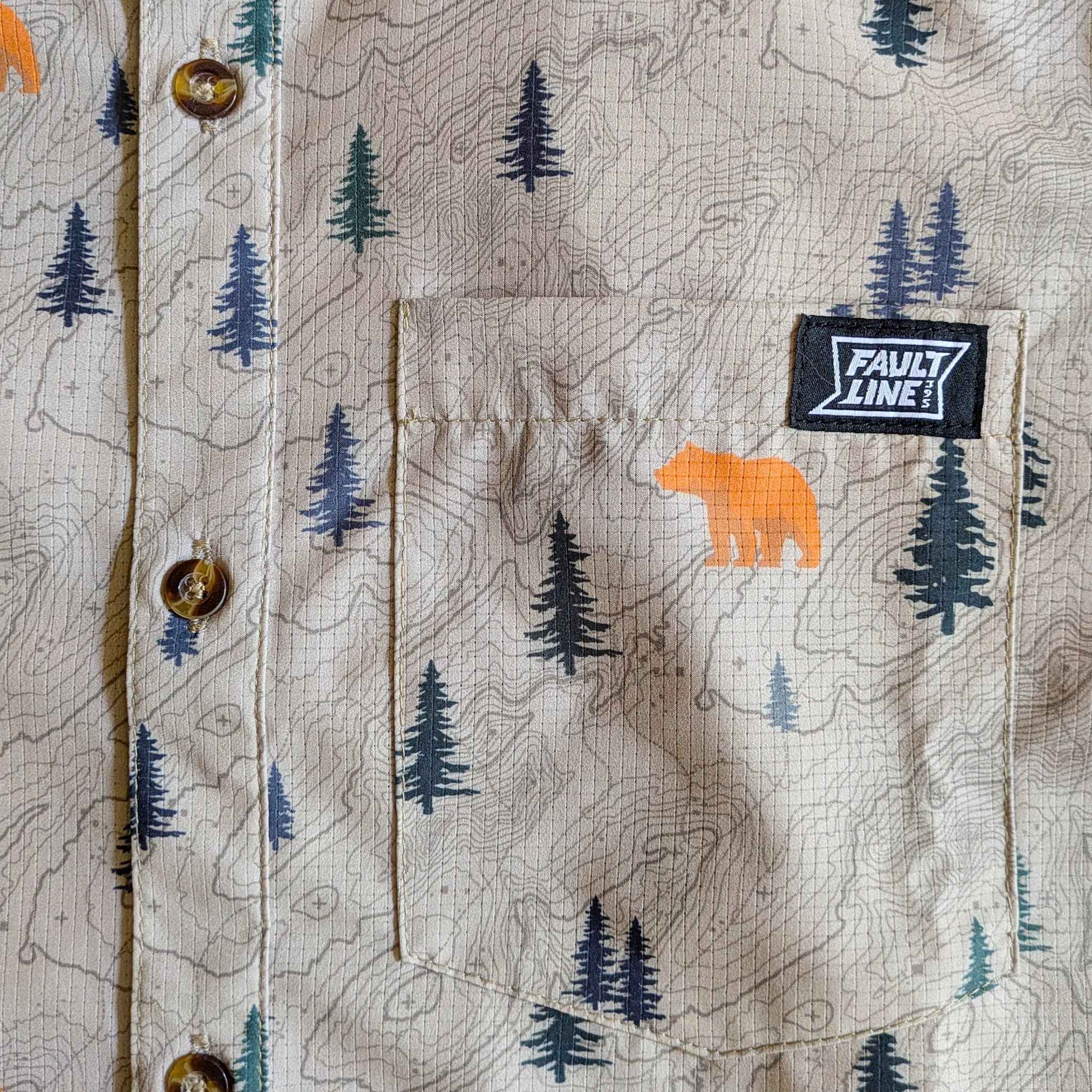 Langley Performance Button Up Shirt - Khaki/Bear