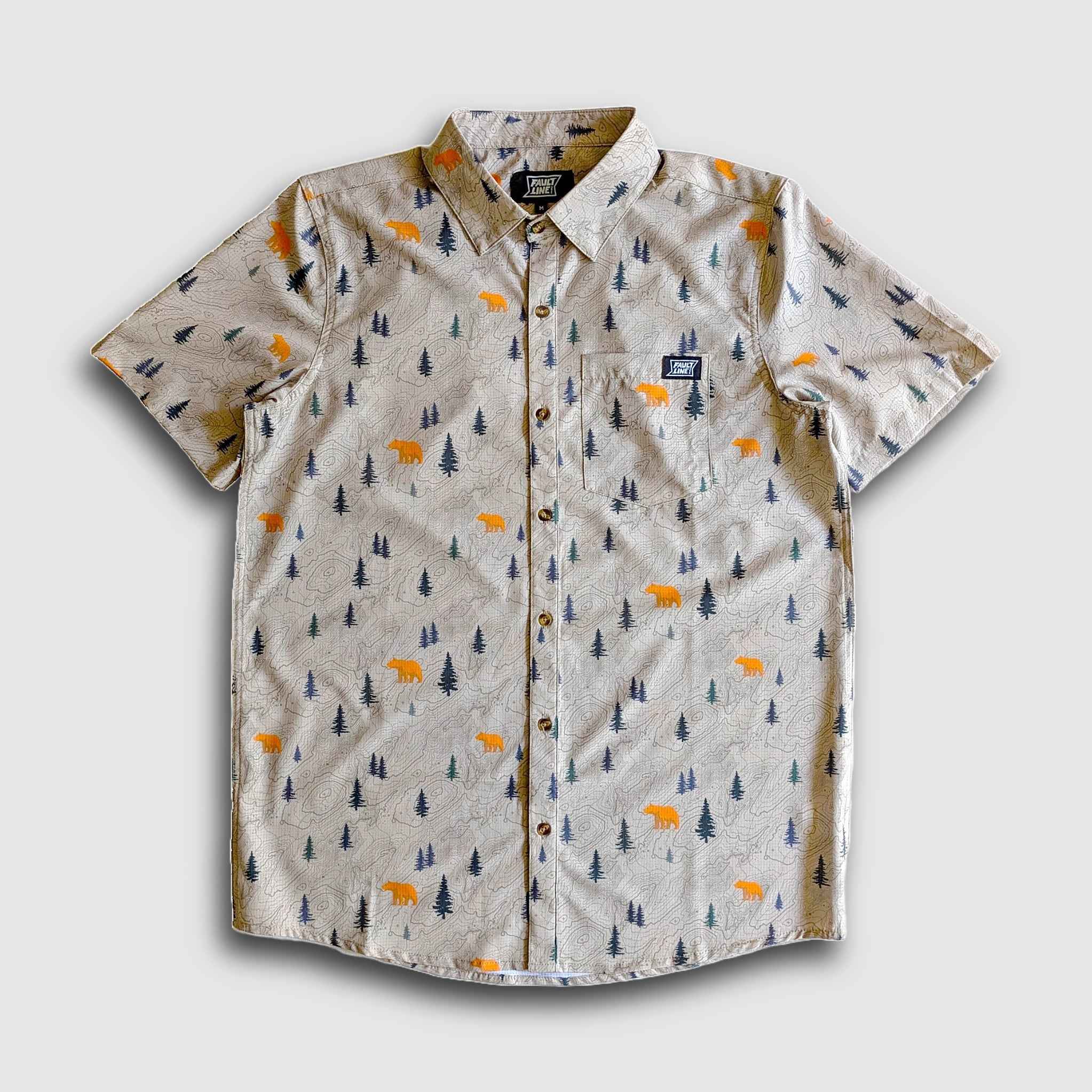 Langley Performance Button Up Shirt - Khaki/Bear
