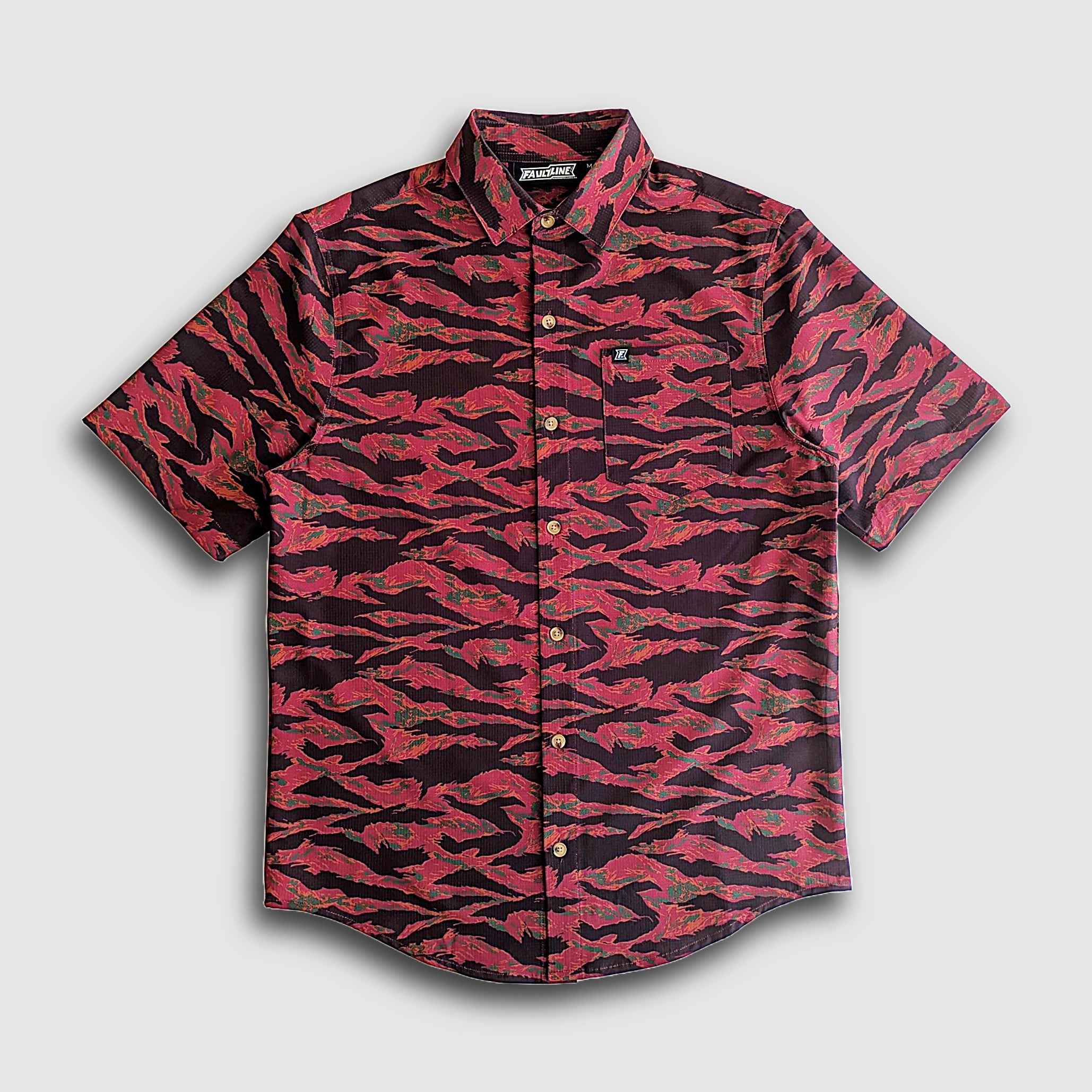 Langley Performance Button Up Shirt - Maroon Tiger Camo