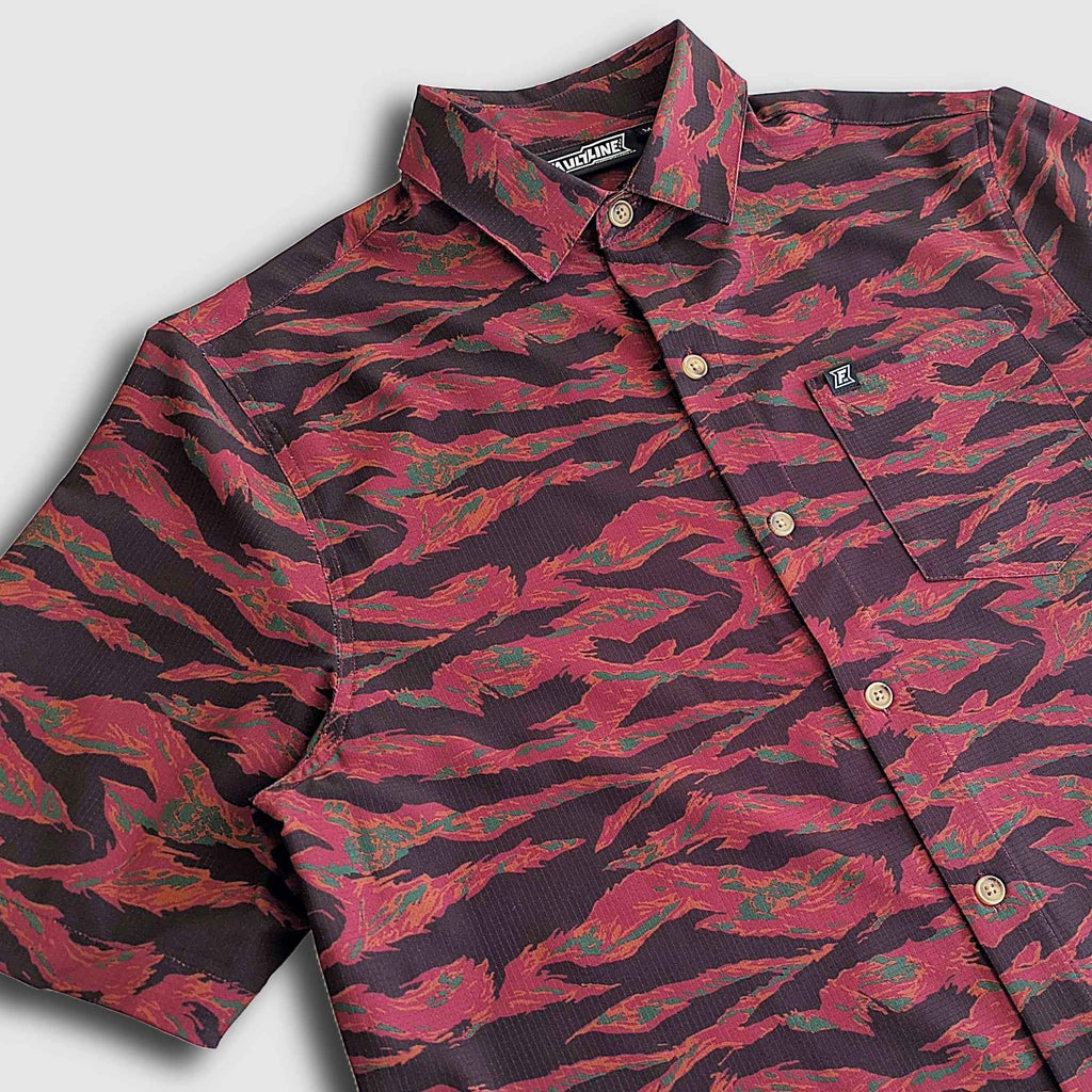 Langley Performance Button Up Shirt - Maroon Tiger Camo