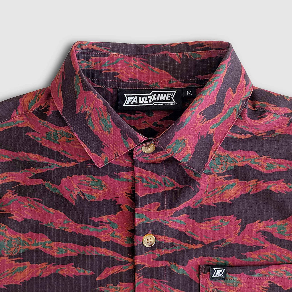 Langley Performance Button Up Shirt - Maroon Tiger Camo