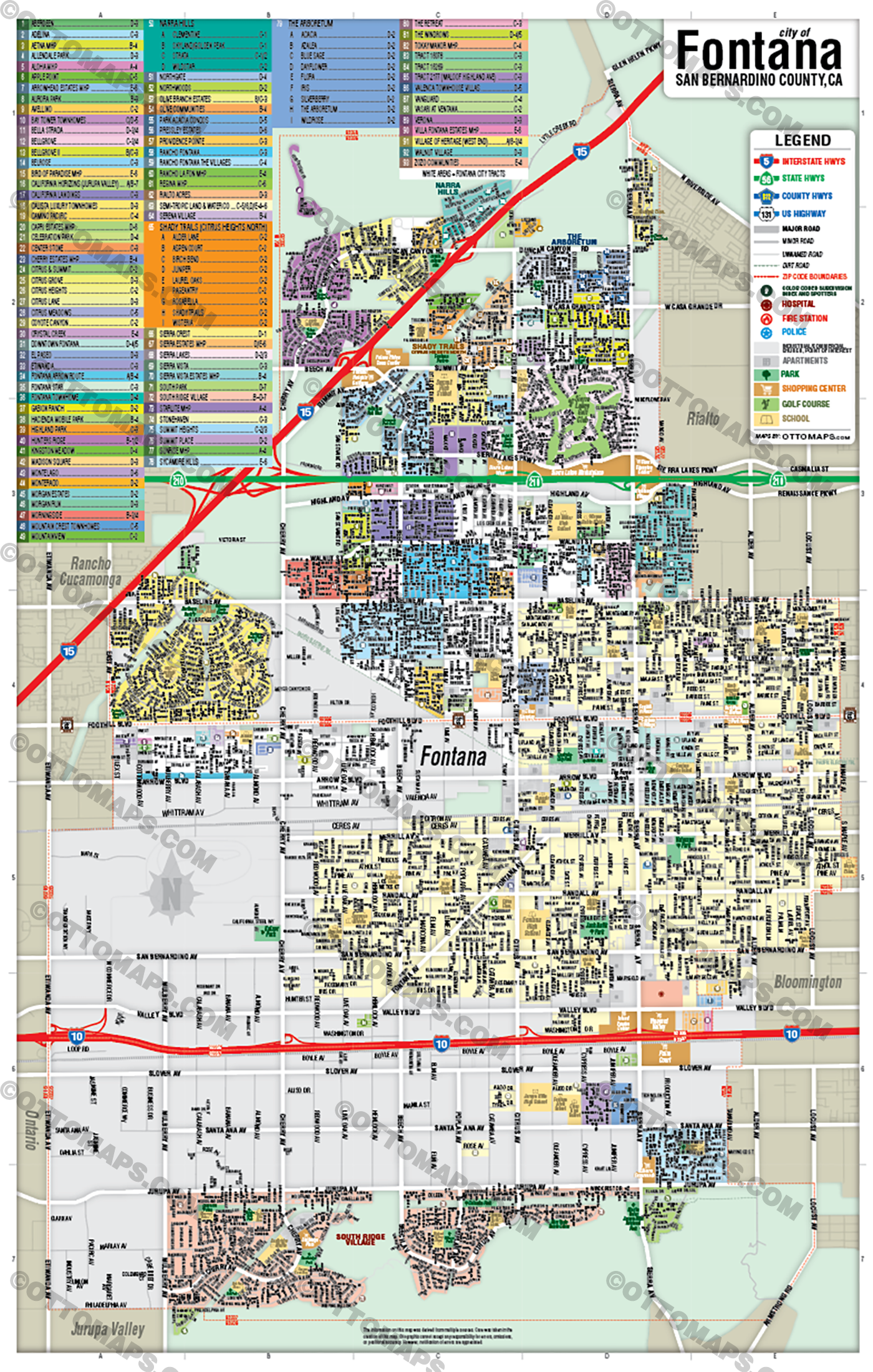 Fontana Map, San Bernardino County - POSTER PRINTS