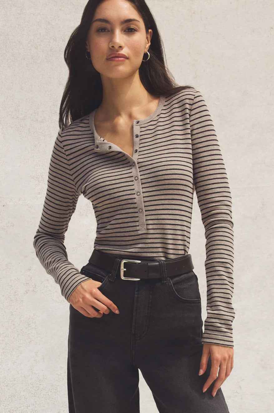 Z Supply - Stella Stripe Henley Heather Taupe