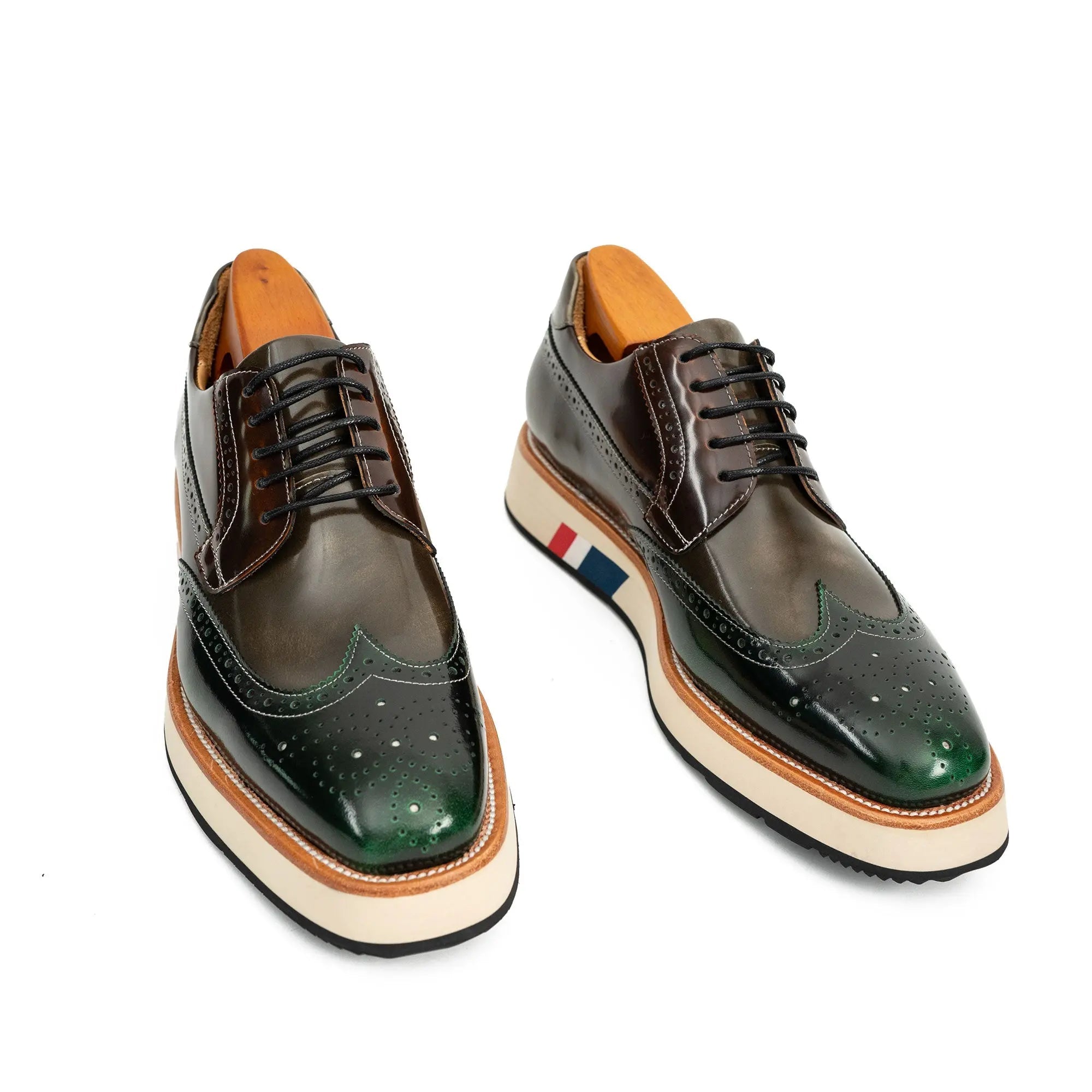 Green & Brown Brogues with Thick Heel