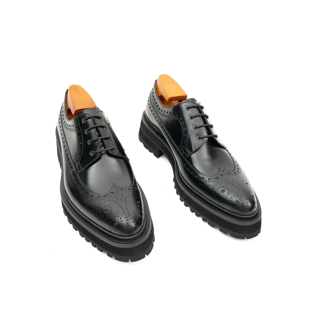 Handmade Chunky - sole Brogue Shoes Black