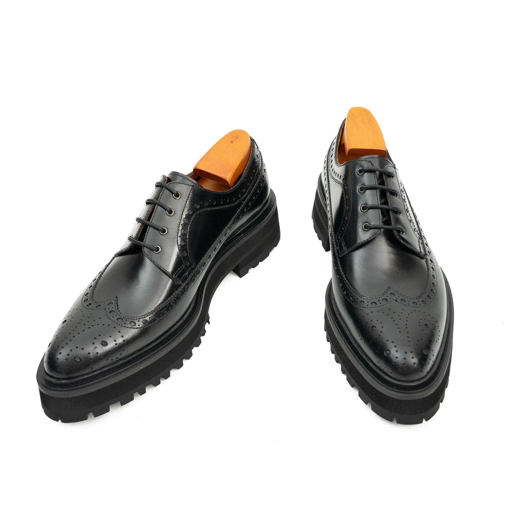 Handmade Chunky - sole Brogue Shoes Black