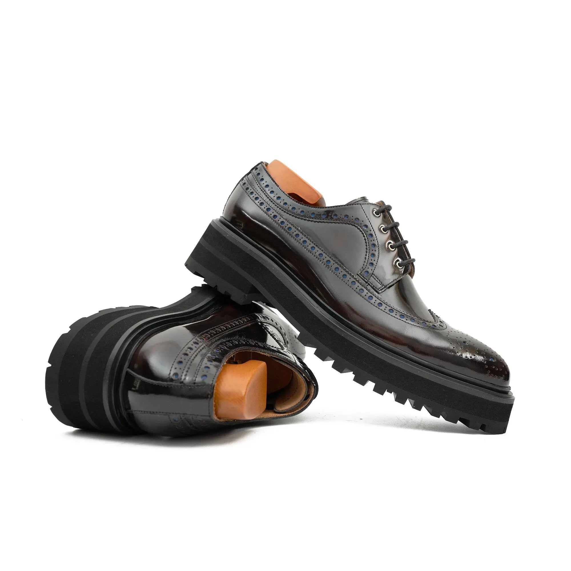 Handmade Chunky - sole Brogue Shoes Wine Red