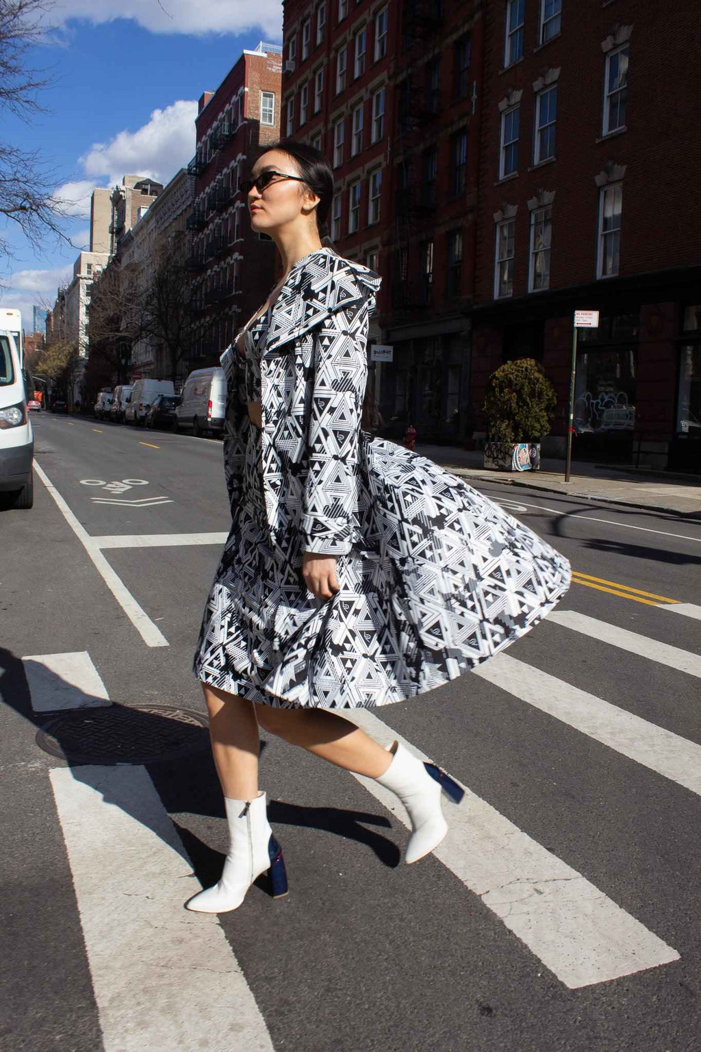 Amour Geometric Long Trench Coat – Modern Women’s Outerwear