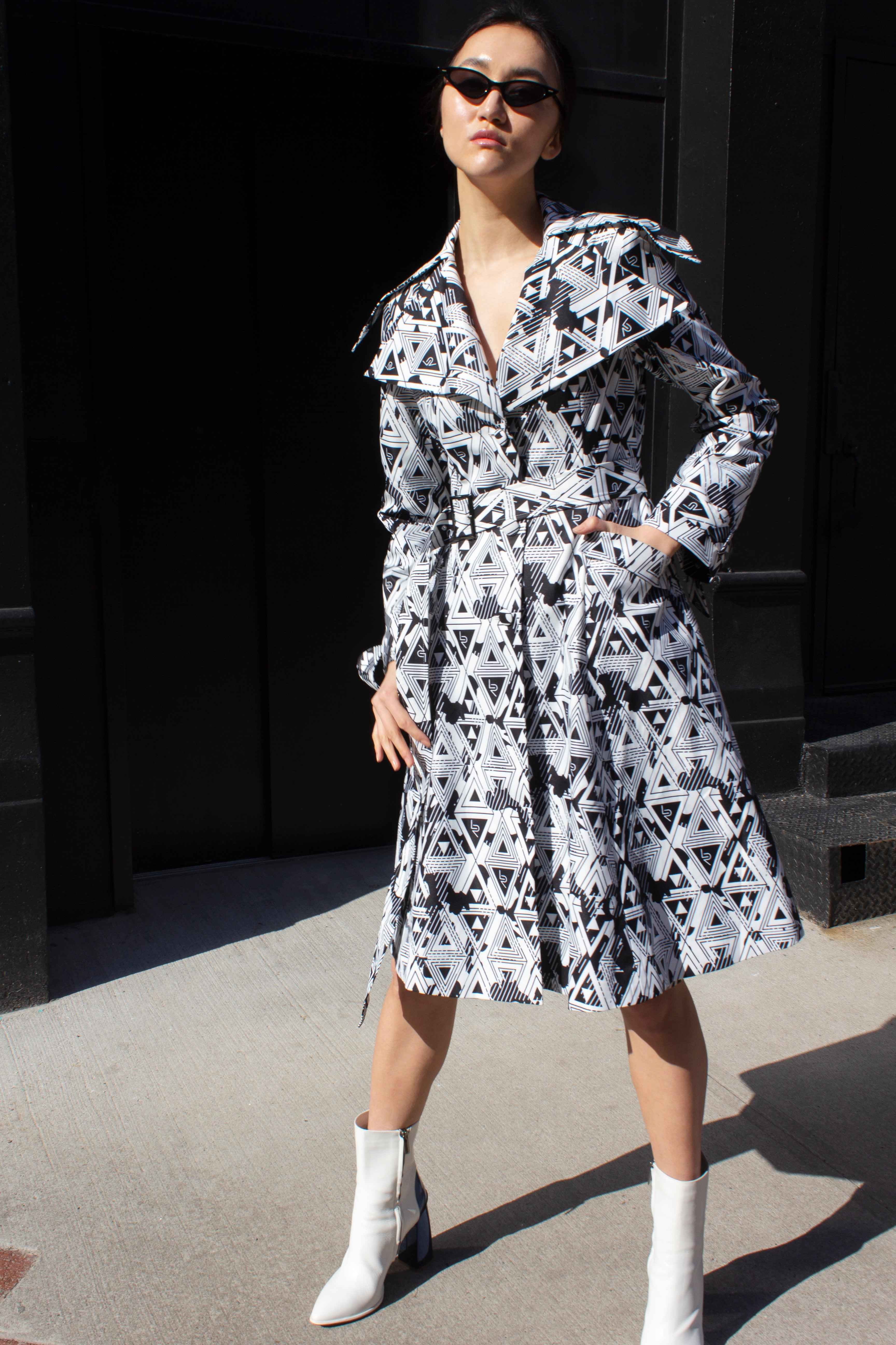 Amour Geometric Long Trench Coat – Modern Women’s Outerwear