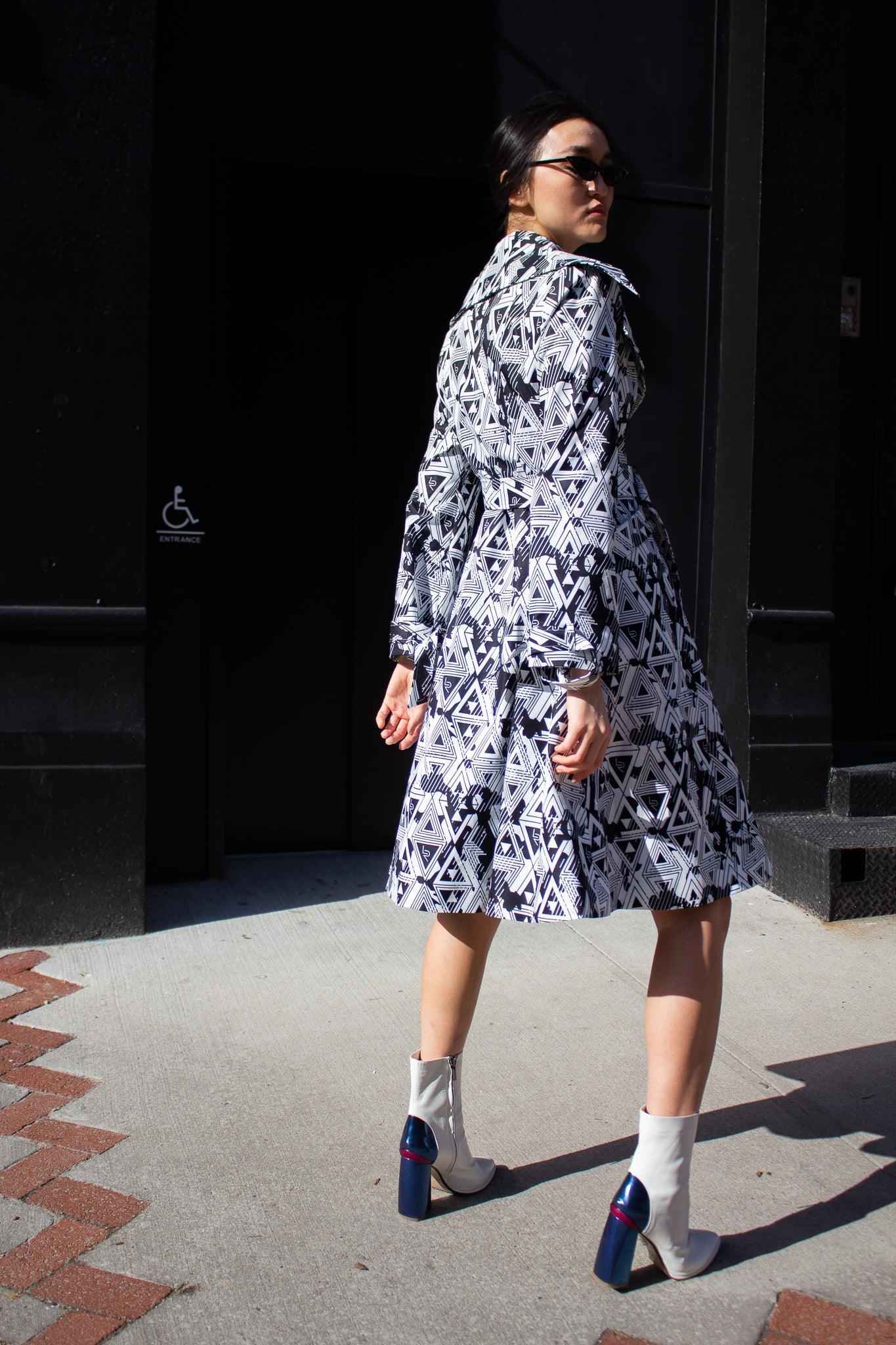 Amour Geometric Long Trench Coat – Modern Women’s Outerwear