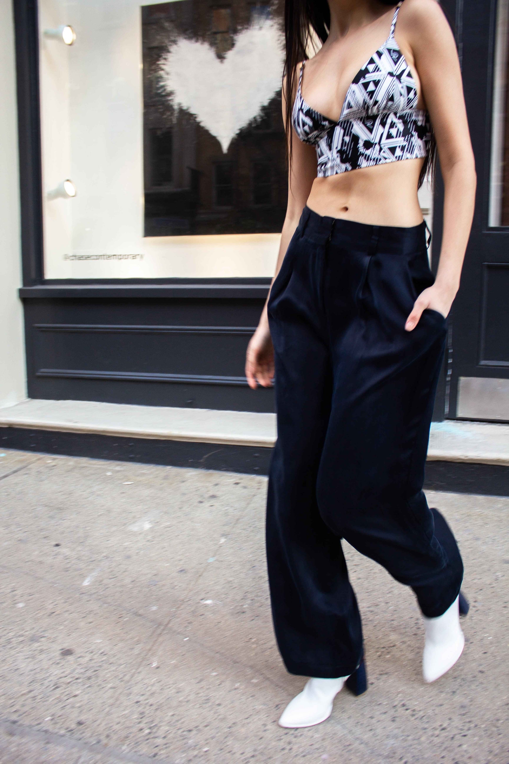 Remi Navy Wide-Leg Pants – Elegant Women's High-Waist Trousers