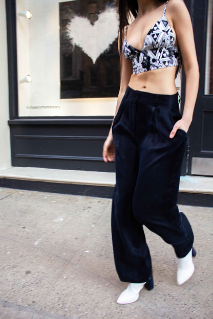 Remi Navy Wide-Leg Pants – Elegant Women's High-Waist Trousers