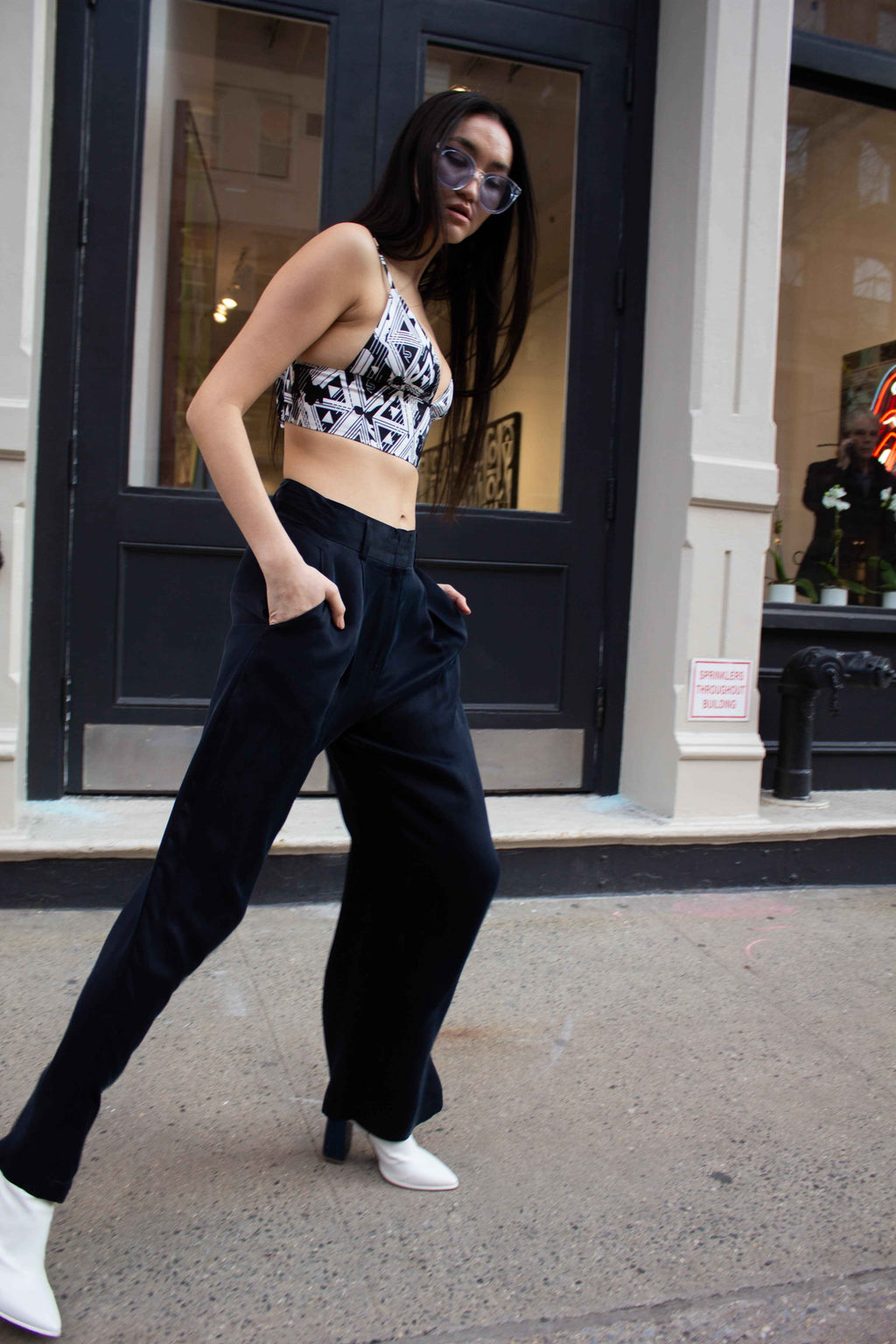 Remi Navy Wide-Leg Pants – Elegant Women's High-Waist Trousers