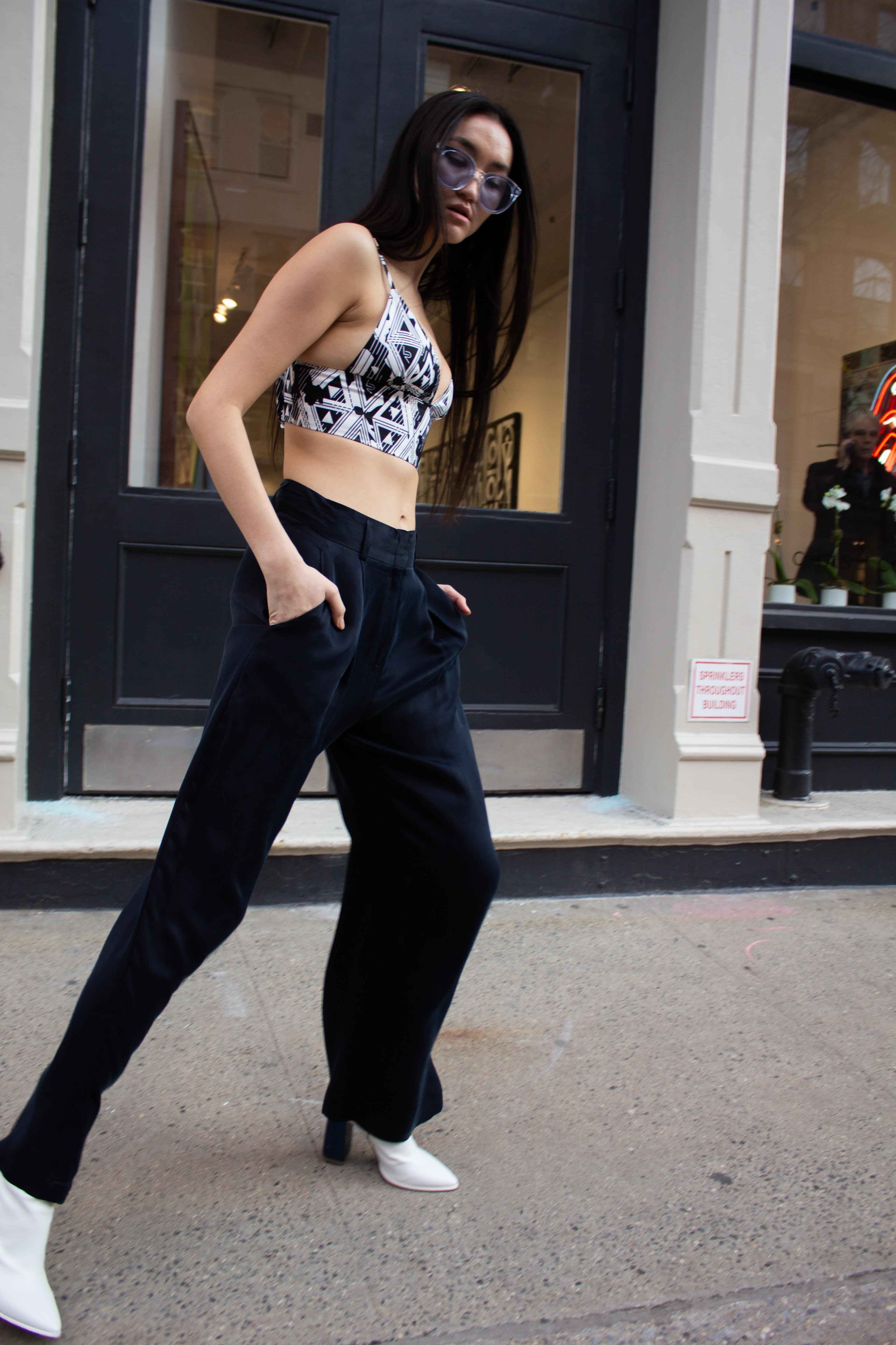 Remi Navy Wide-Leg Pants – Elegant Women's High-Waist Trousers