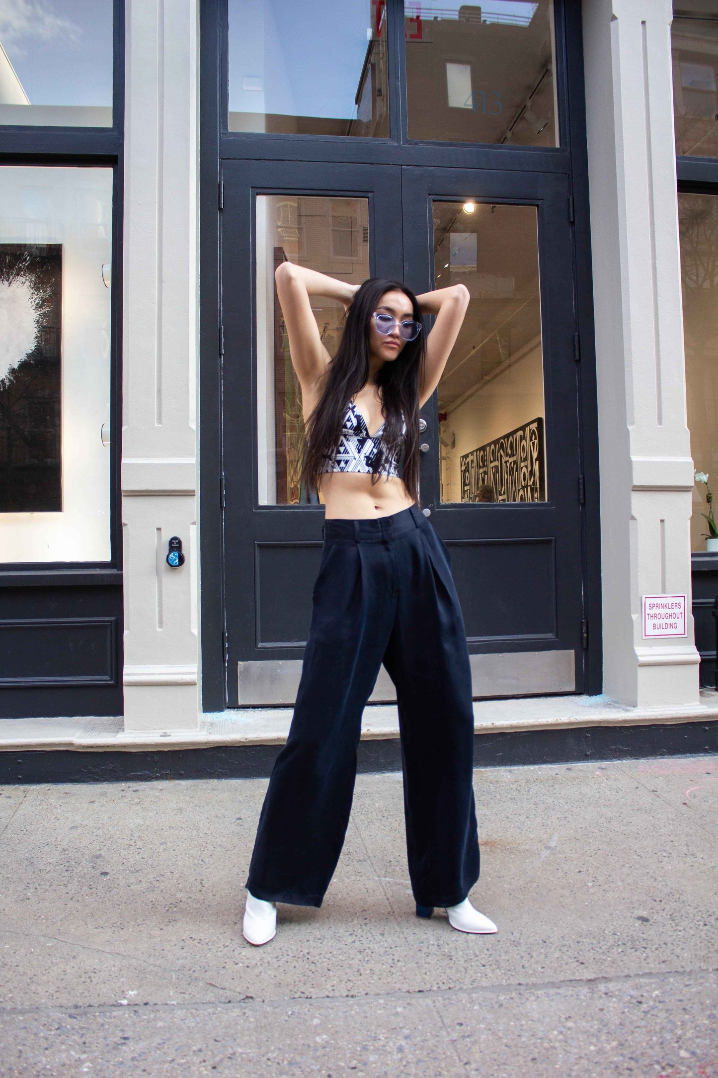 Remi Navy Wide-Leg Pants – Elegant Women's High-Waist Trousers