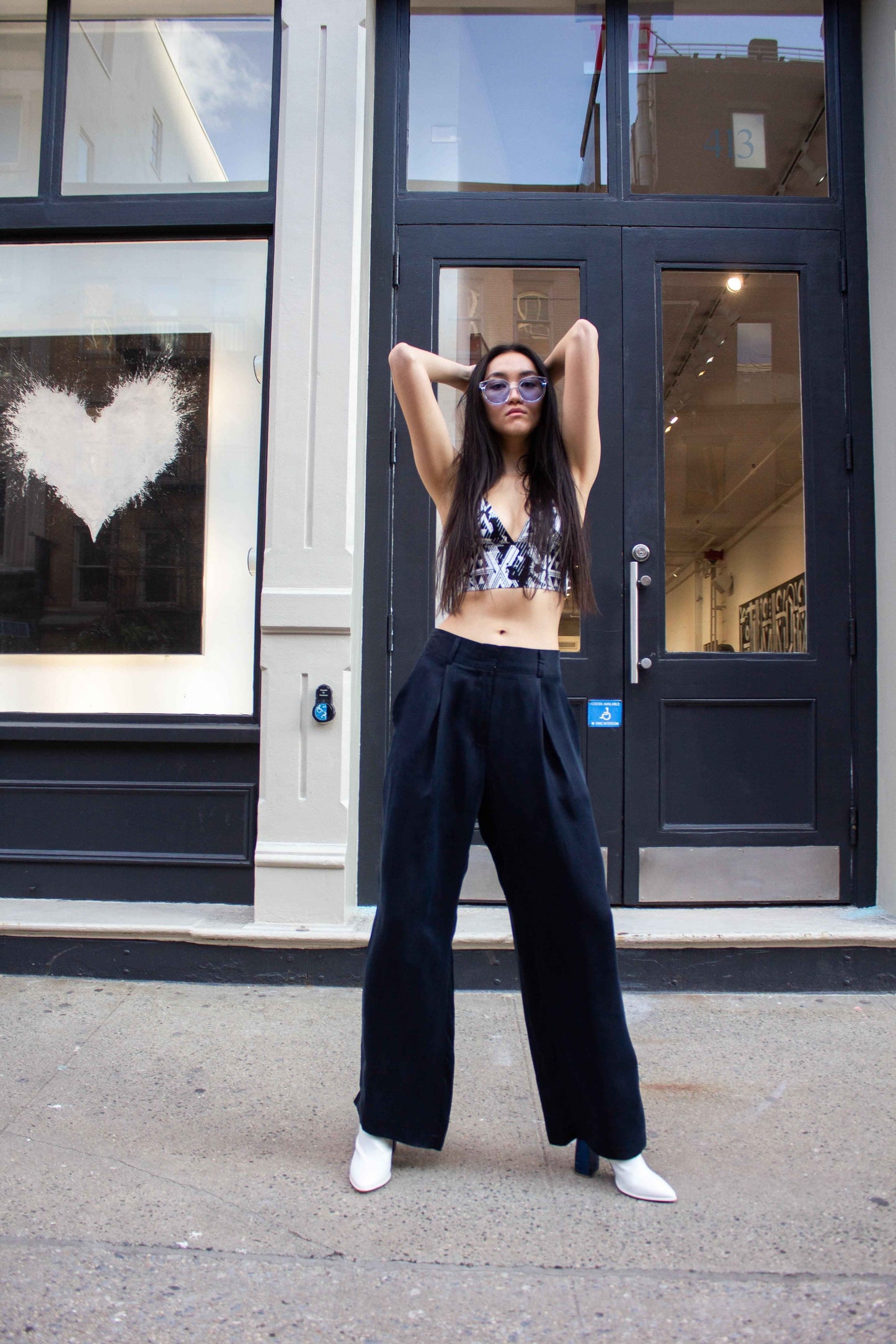 Remi Navy Wide-Leg Pants – Elegant Women's High-Waist Trousers