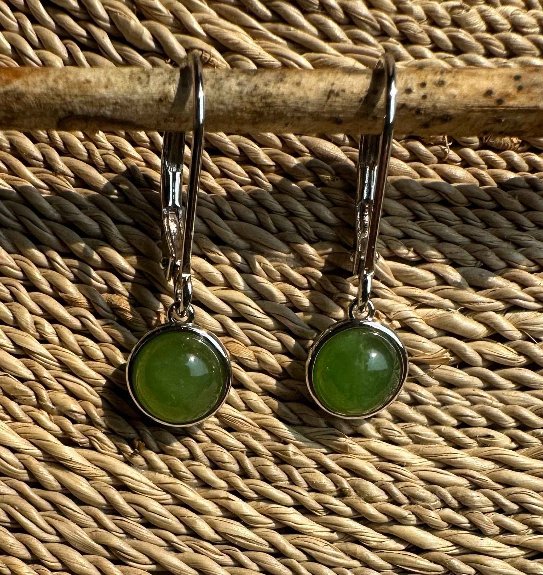 Jade Round Leaverback Earrings 6mm