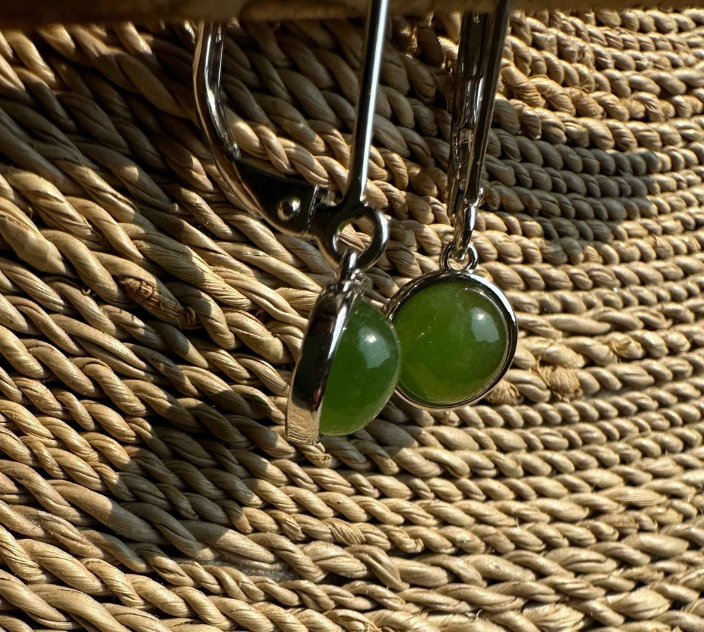 Jade Round Leaverback Earrings 6mm