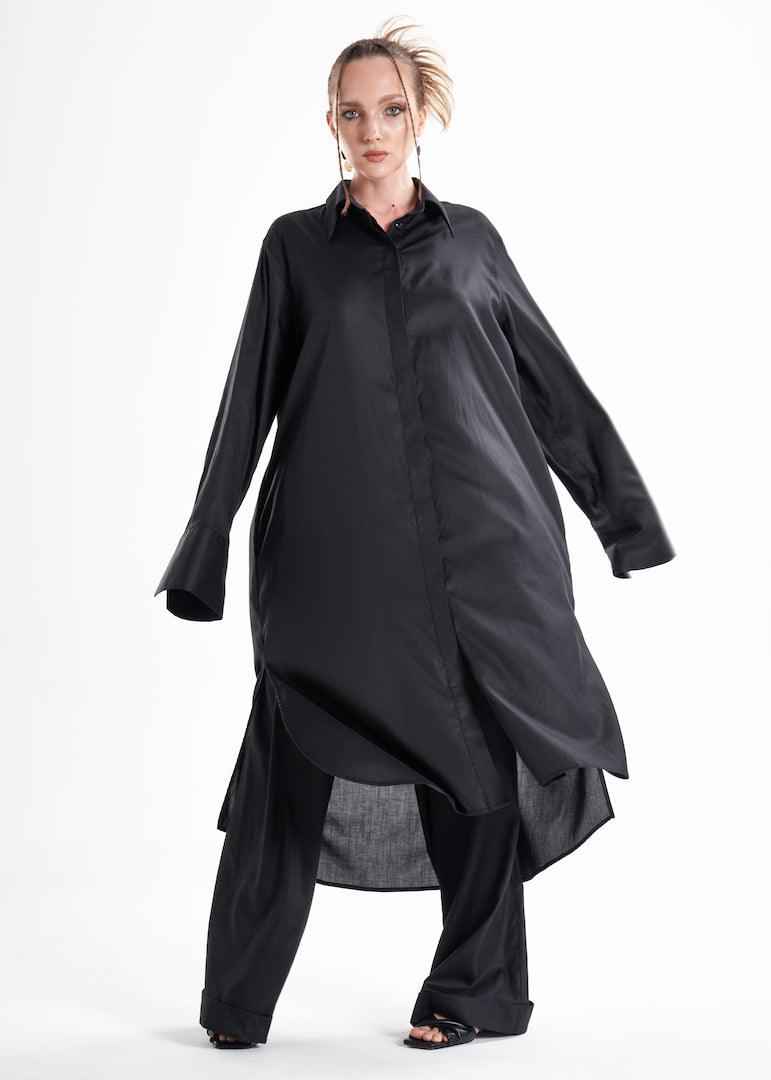Aitna Long Black Organic Finest Fabric Shirt Dress