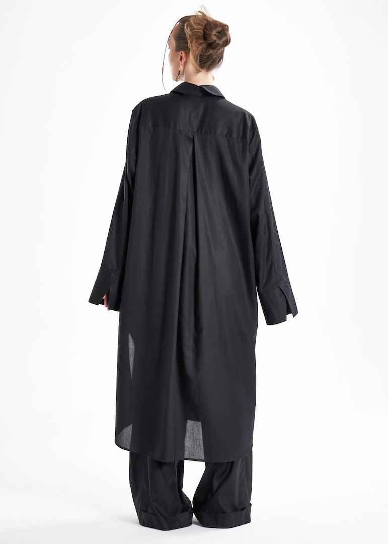 Lightweight And Breathable Deep Black Set With Maxi Button Down And Palazzo Pants