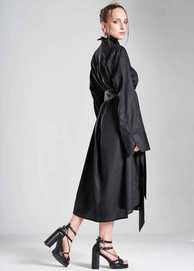Aitna Long Black Organic Finest Fabric Shirt Dress