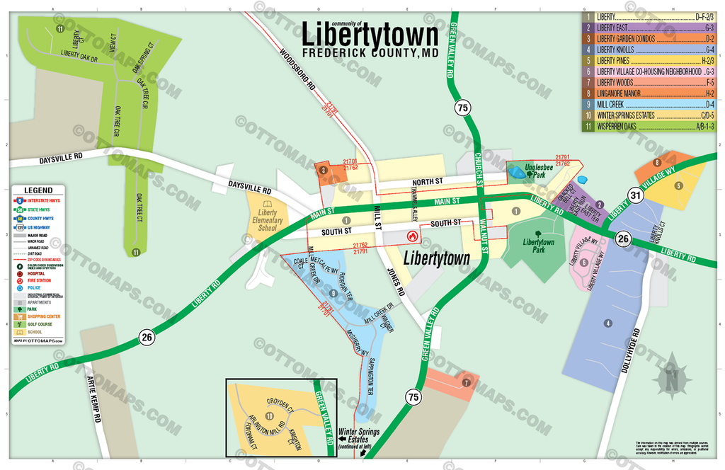 Libertytown Map, Frederick County, MD - POSTER PRINTS